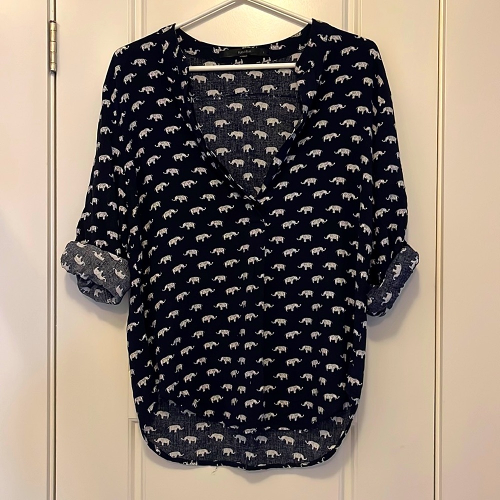 Elephants! Comfortable blue top with elephant print!